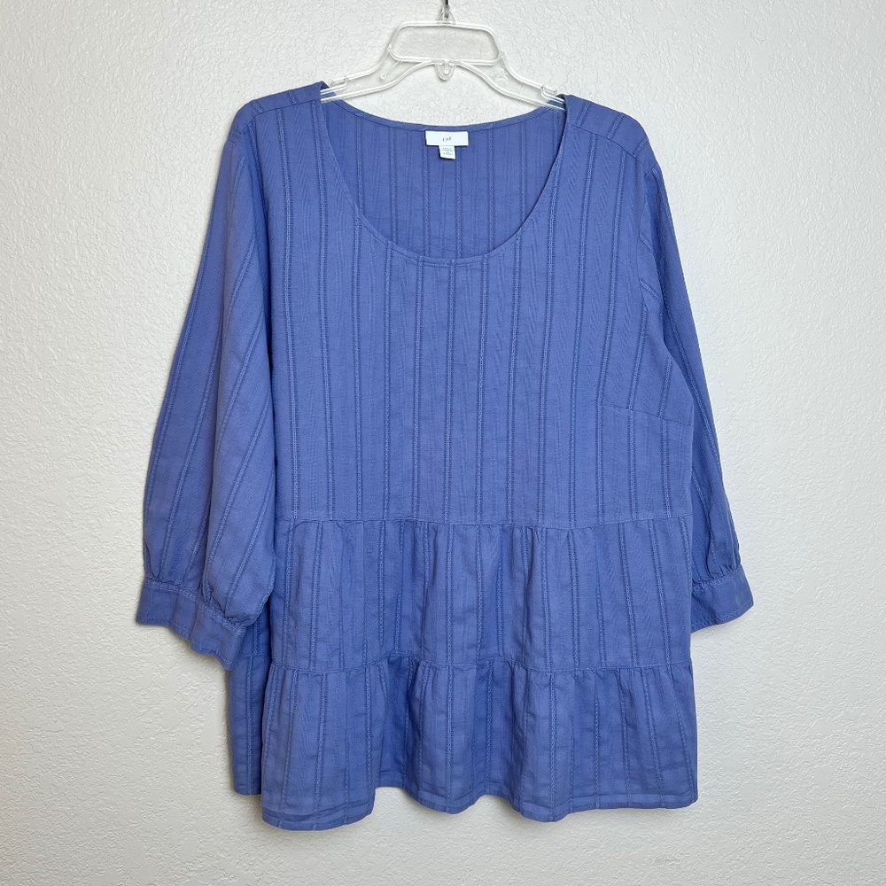 J. Jill Blue Textured Tiered Peasant Blouse
